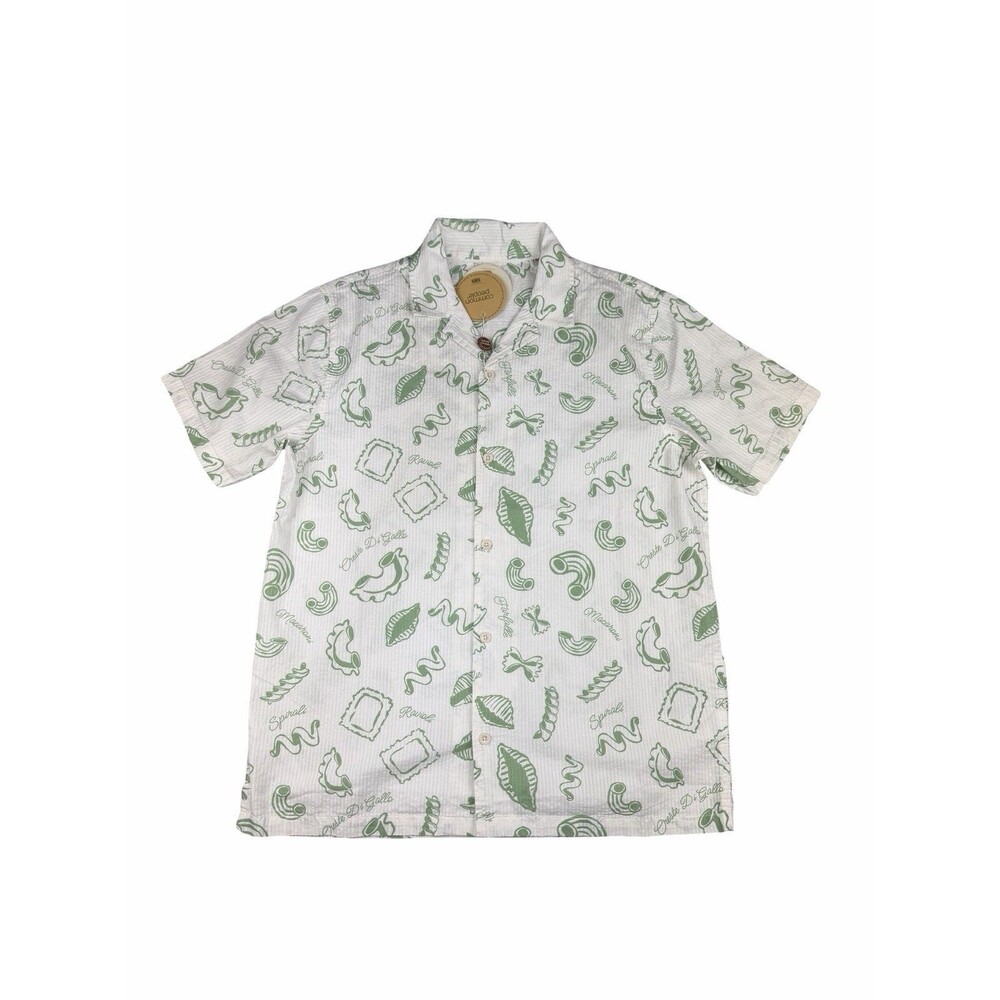 Common People Camp Shirt Mens M White Green Pasta Seersucker Short Sleeve NWT